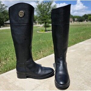Tory Burch Black Junction Tall Riding Boot Soft Pebbled Leather SIZE 6M